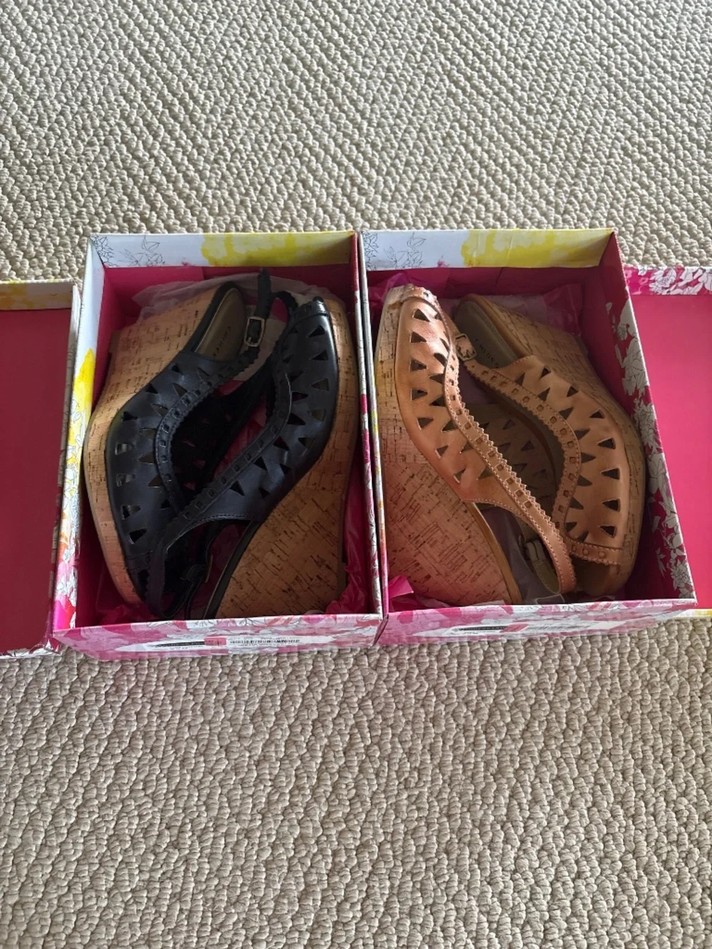 NOS Vintage 1990s Unworn Chinese Laundry Slingback Peep-toe Wedges 2 Pair NIB
